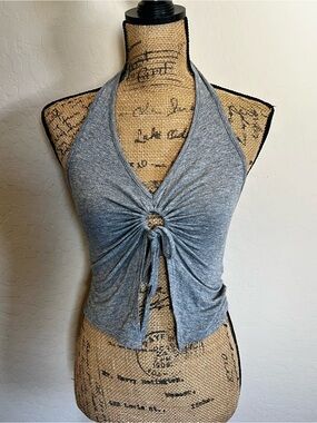Grey Halter Tie-Front Ring Camisole